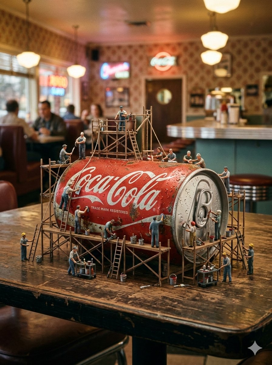 Preview image for Miniature Industrial Scene on Luxury Products (Coca-Cola & Chanel) prompt