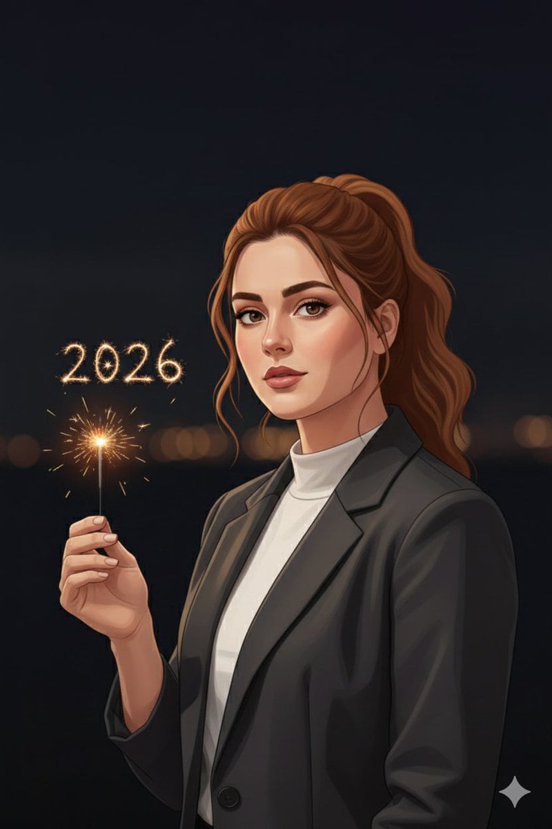 Minimal Cinematic New Year 2026 Portrait - AI Generated Character Style Image Example