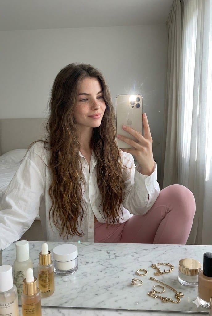 Mirror Selfie at Marble Vanity - AI Prompt