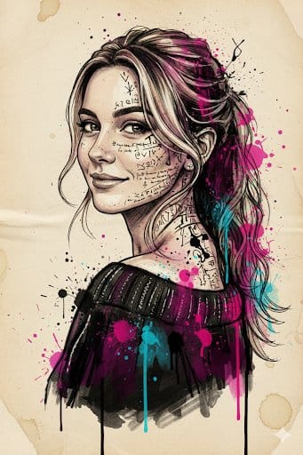 Mixed Media Portrait with Abstract Watercolor and Sketch - AI Generated Character Style Image Example