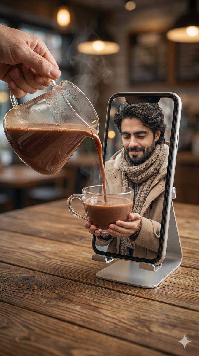 Mixed-Reality Hot Chocolate Pour Prompt (Image-to-Image) - AI 프롬프트