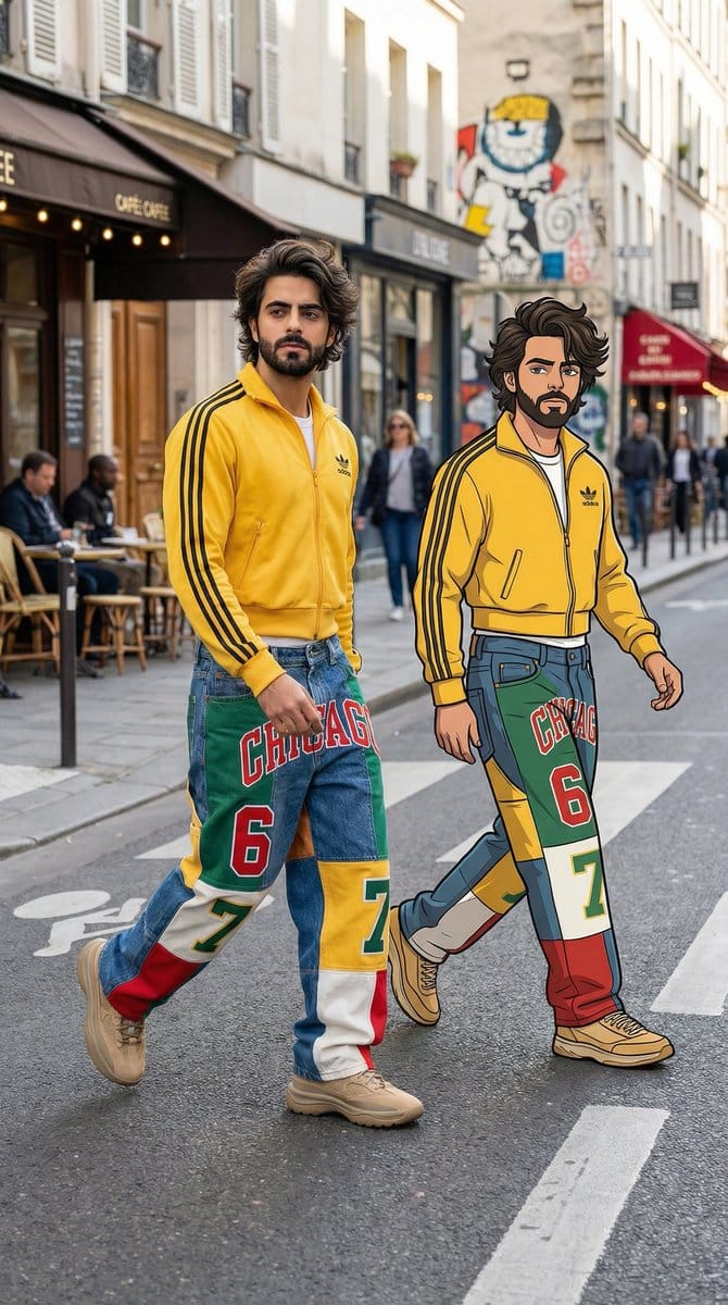 Mixed Media Y2K Street Style with Cartoon Companion - Prompt de IA
