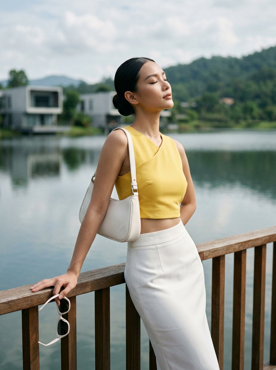 Preview image for Modern Luxury Lakeside Fashion prompt