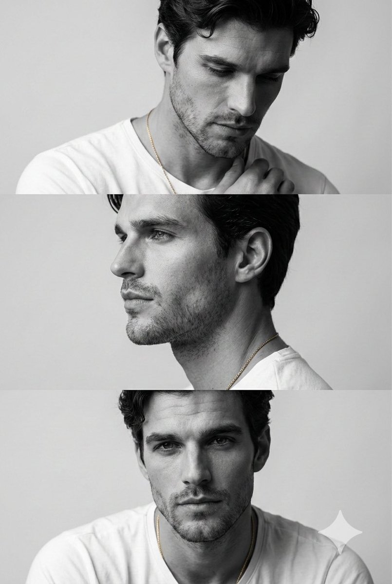 Preview image for Monochrome Fashion Editorial Triptych of Young Man prompt