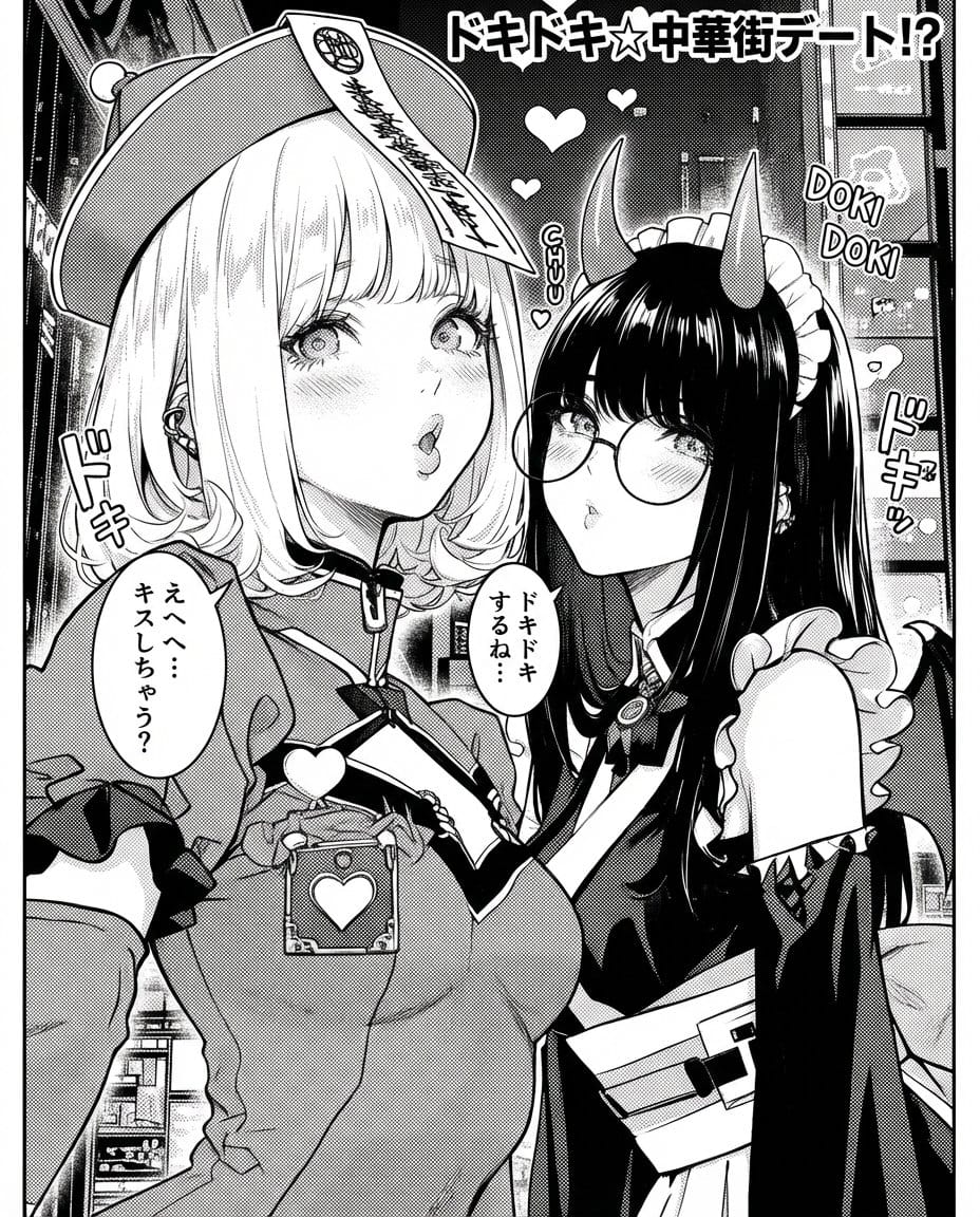 Monochrome rom-com manga page from an illustration - AI Generated AI Art Style Image Example