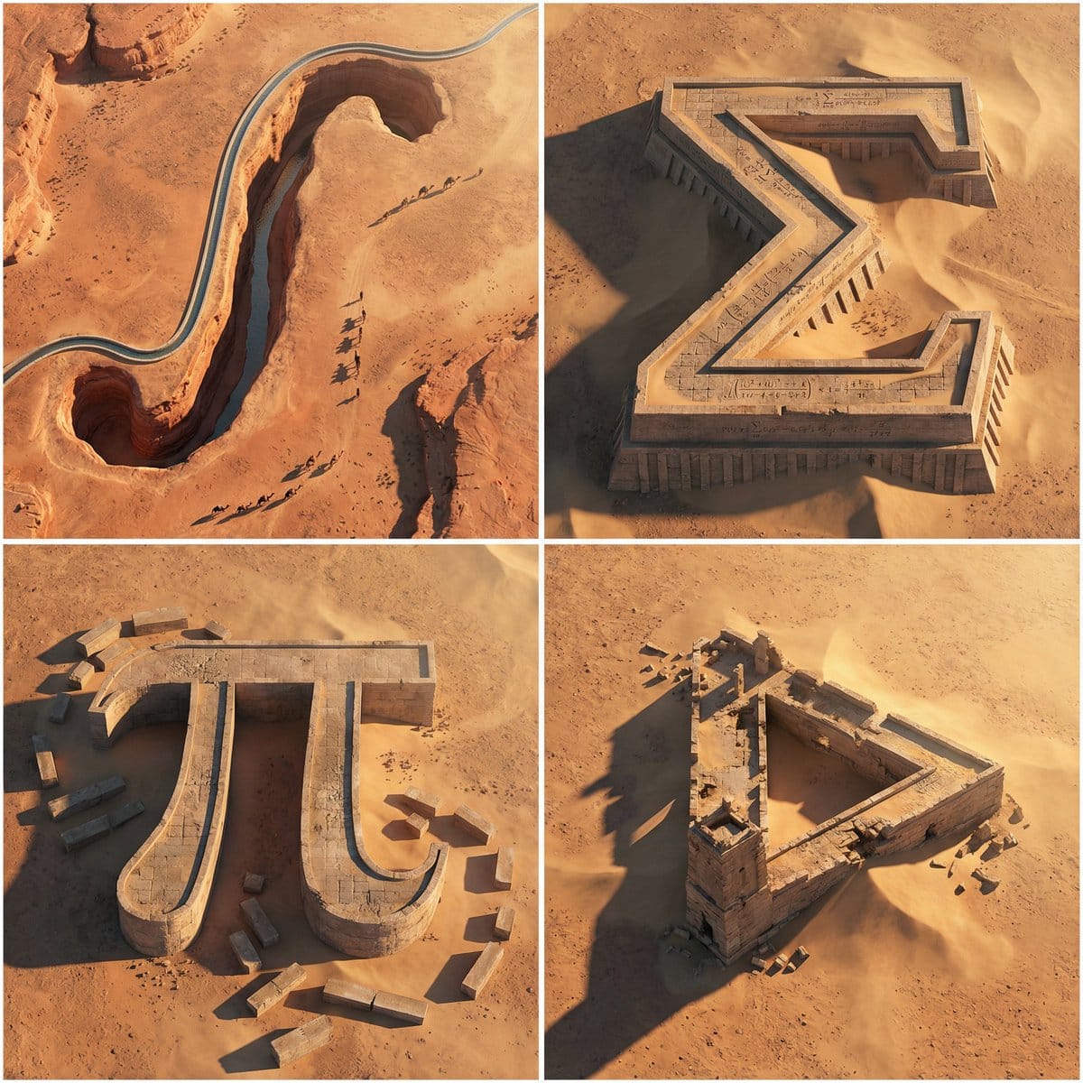 Monumental Mathematical Symbols as Terrain Typography - AI Prompt