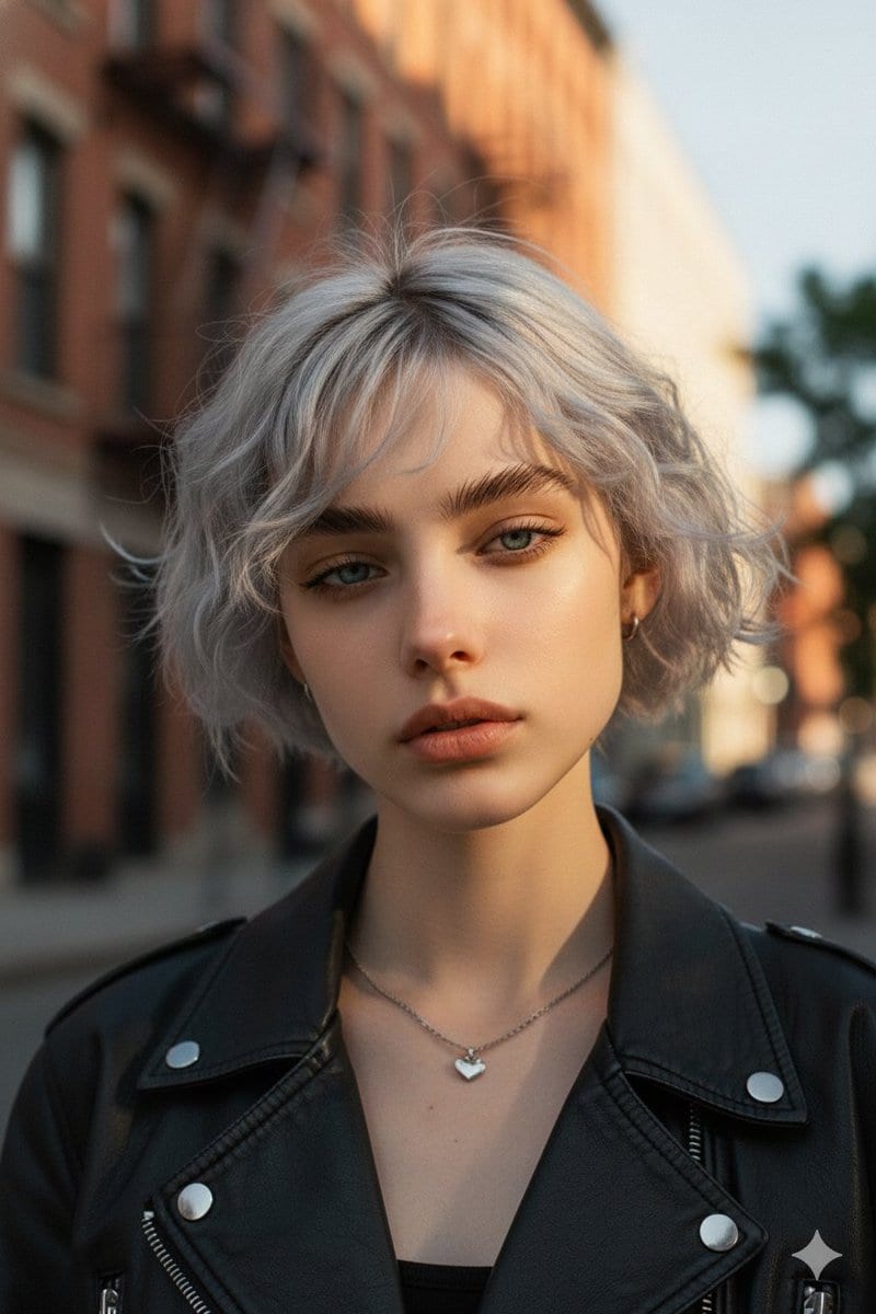 Moody Cinematic Platinum Blonde Portrait - KI-Prompt