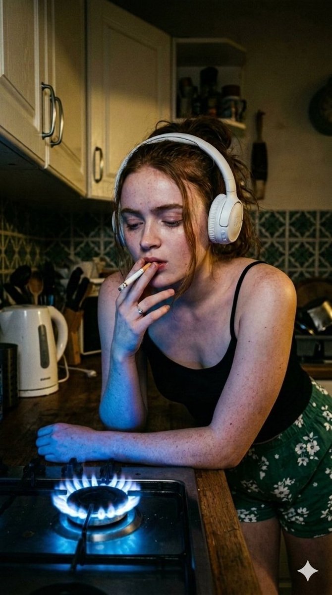 Preview image for Moody Cinematic Portraits in a Kitchen with Neon Gas Stove Glow (4.4) prompt