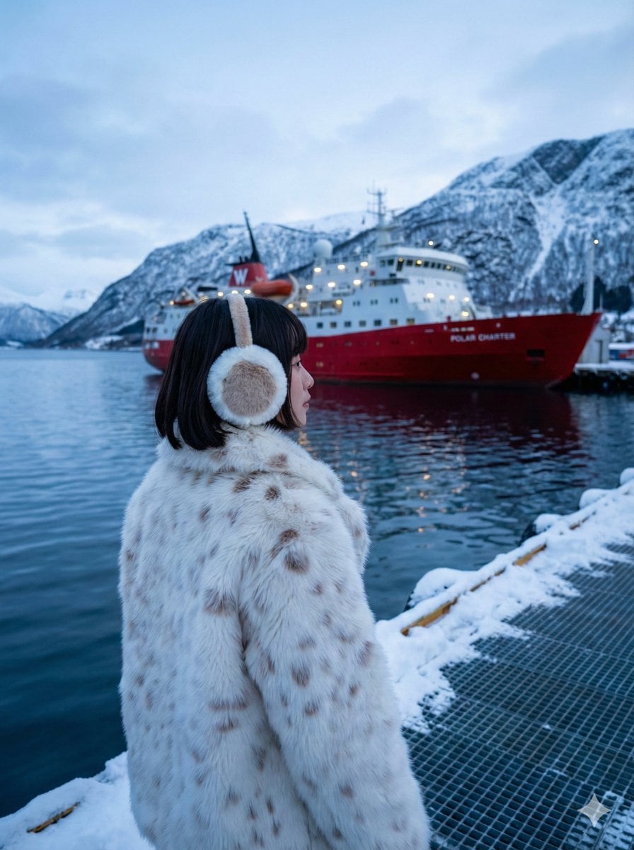 Moody Cinematic Travel Photo in Snowy Harbor