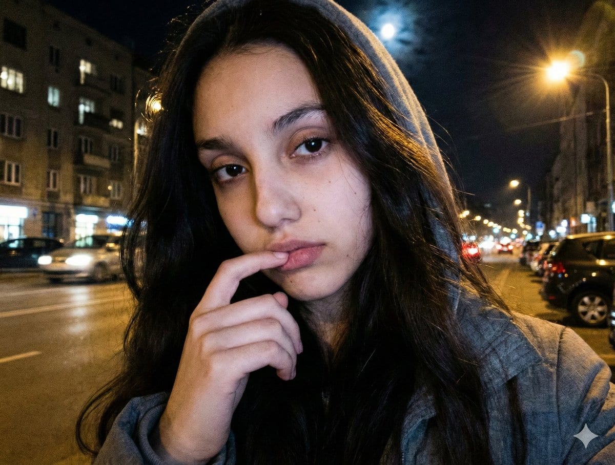 Moody Nighttime Urban Selfie Prompt