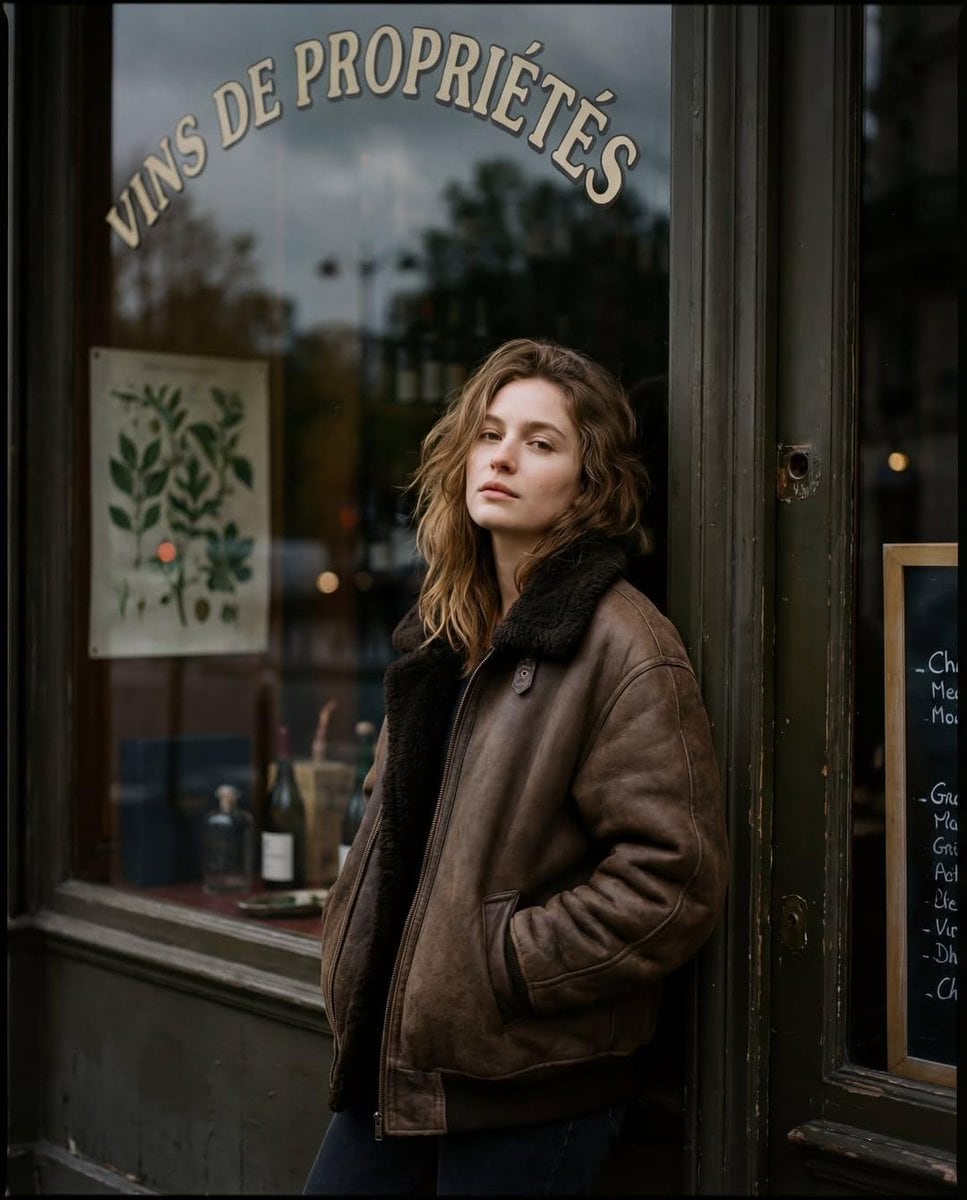 Moody Paris Street Editorial Portrait (Film Scan Aesthetic) - AI 프롬프트