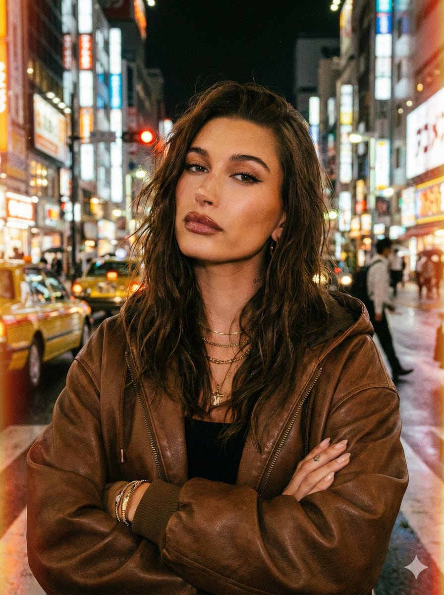 Moody Tokyo Night Street Portrait Prompt in JSON - AI Generated Character Style Image Example