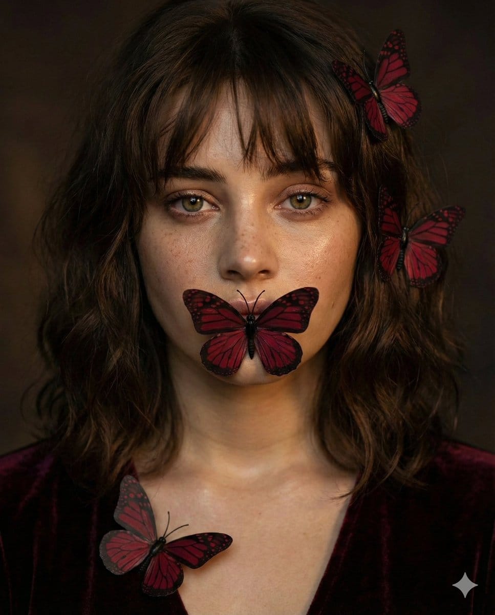 Mysterious Portrait with Butterflies - AI 프롬프트