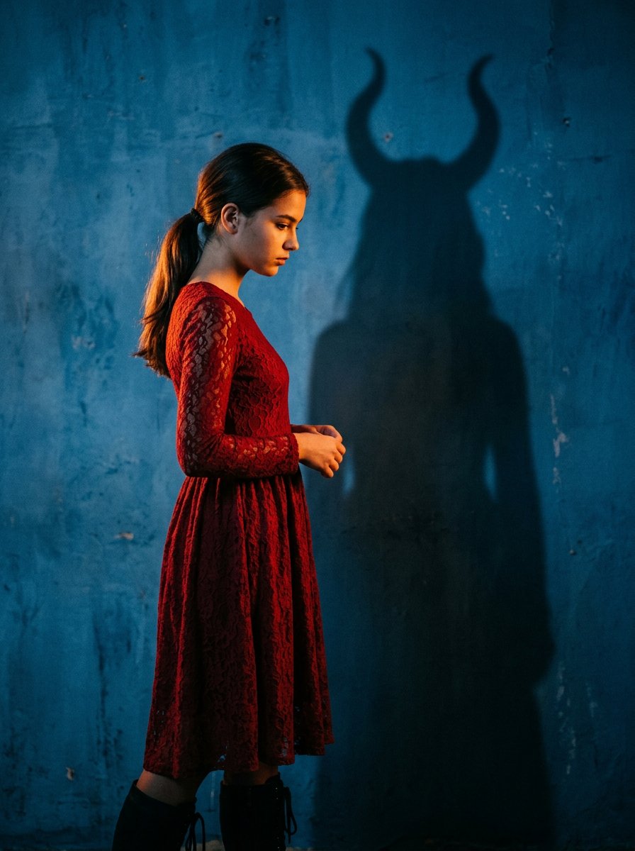 Preview image for Mysterious Shadow Red Dress Portrait prompt