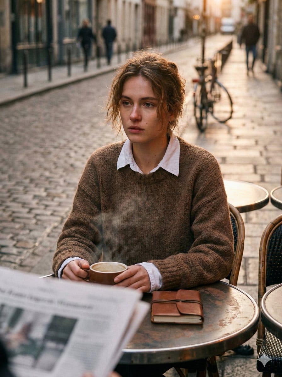 Nan Goldin Style Morning Café Portrait - AI 프롬프트