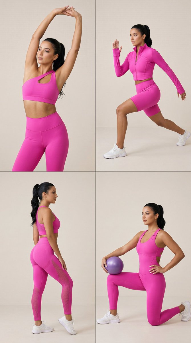 Preview image for Nano Banana Pro Fitness Editorial Grid Prompt (Pink Activewear) prompt