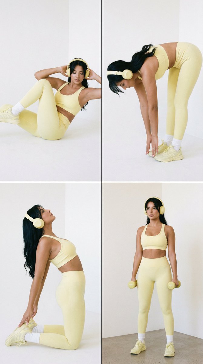 Preview image for Nano Banana Pro Fitness Editorial Grid Prompt (Yellow Activewear, Identity Locked) prompt