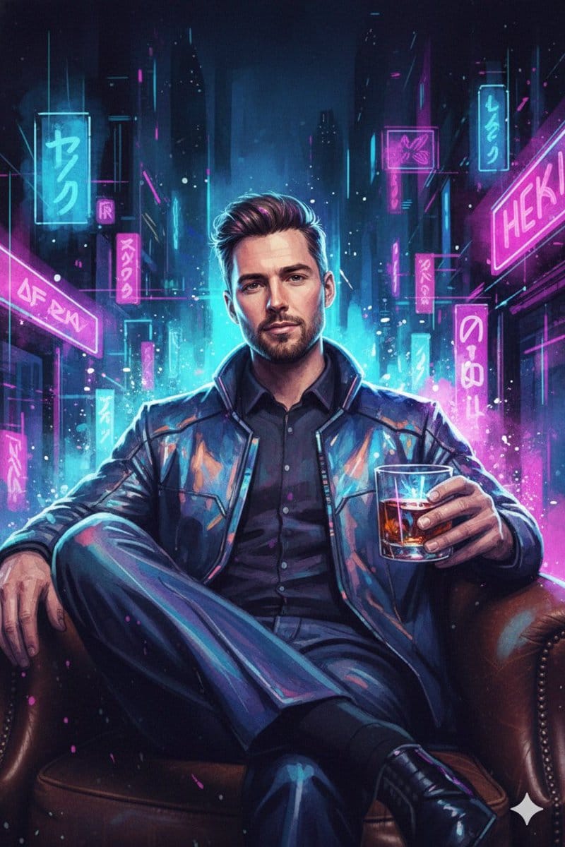 Neon Cyberpunk Watercolor Fusion Illustration Prompt - Prompt IA