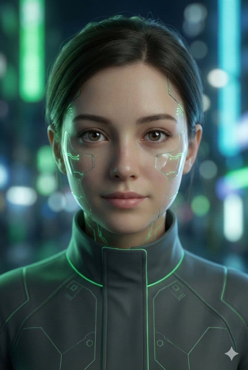 Neon Cyborg Girl Portrait Prompt