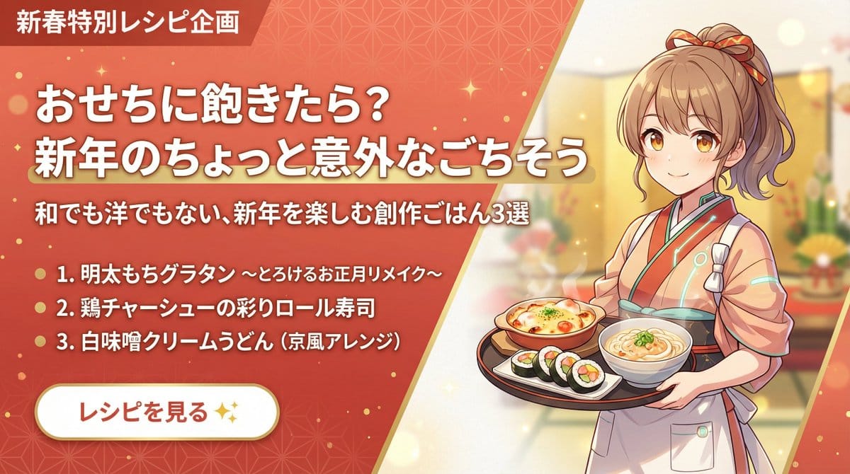 New Year Recipe Article Eyecatch Image Prompt (Neo-Japanese Style) - نص توجيهي للذكاء الاصطناعي