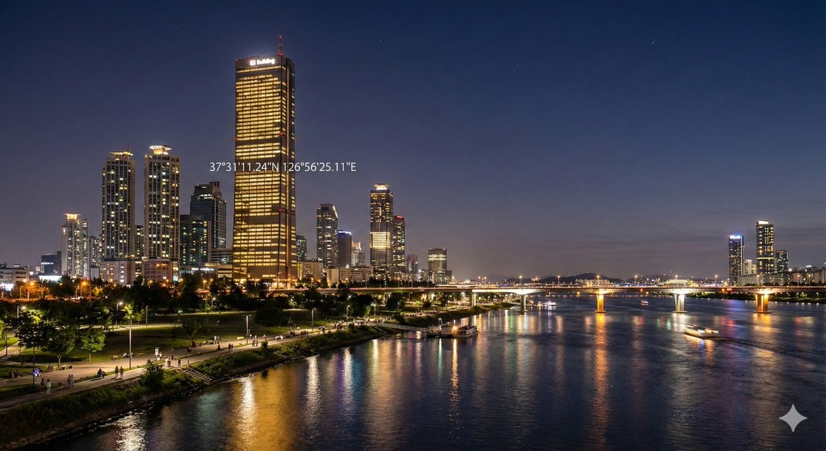 Night view of skyscraper via coordinates - AI Generated AI Art Style Image Example