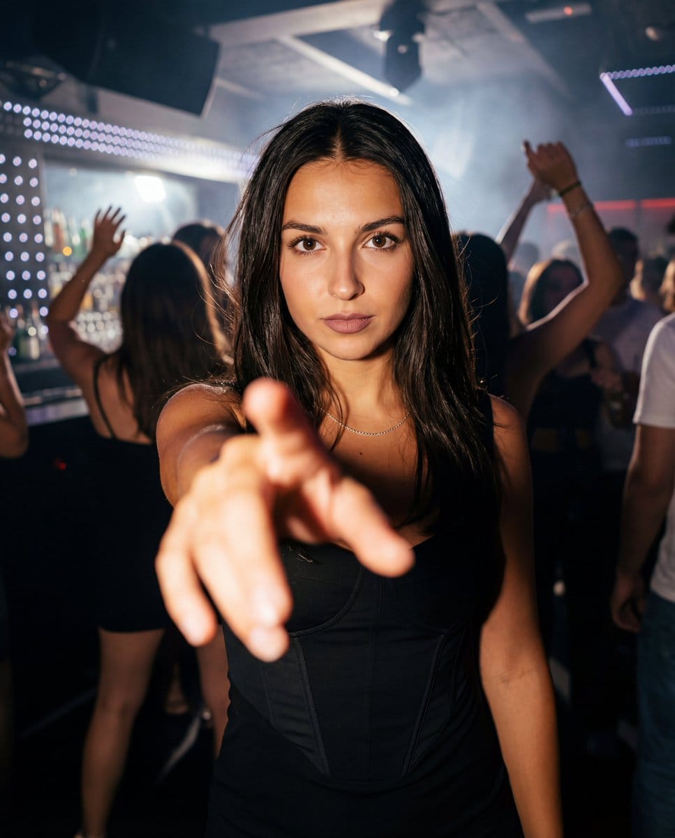 Nightclub Fashion Portrait with Forced Perspective - Prompt de IA