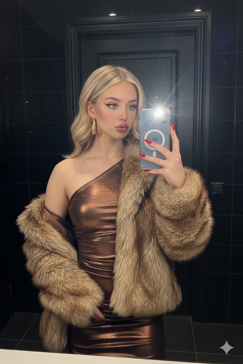 Nightlife Glamour Mirror Selfie with Flash - AI Generated Abstract Style Image Example