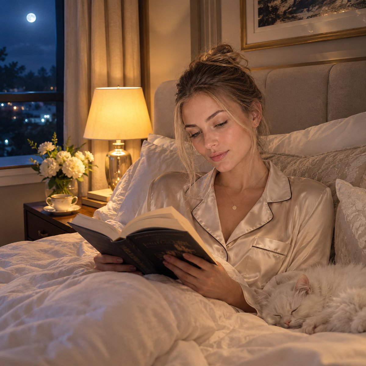 Preview image for Nighttime Bedroom Reading Scene prompt
