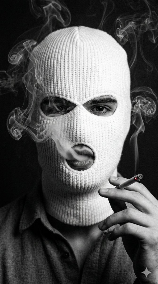 Noir Portrait with Balaclava and Cigarette Smoke