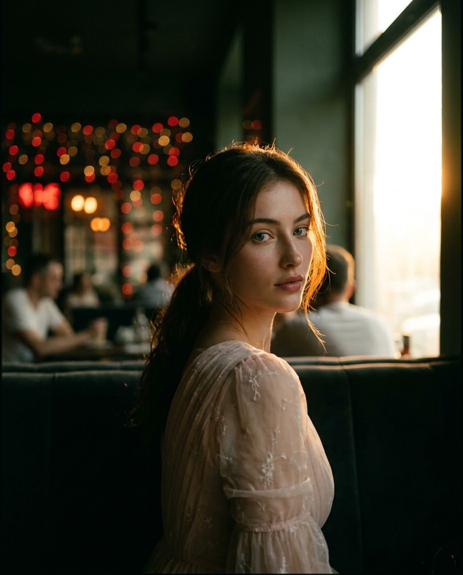 Preview image for Nostalgic Cafe Film Portrait prompt
