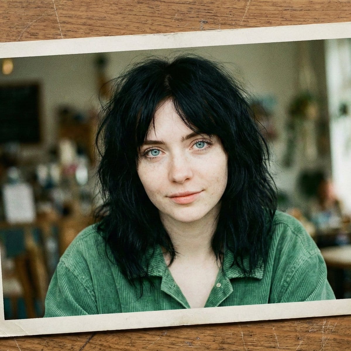 Nostalgic Film Print Portrait on Wooden Table - AI Generated Character Style Image Example