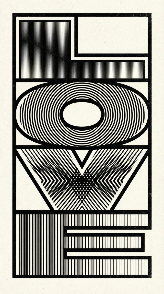 Op Art LOVE Typography Poster Prompt - AI Generated Abstract Style Image Example