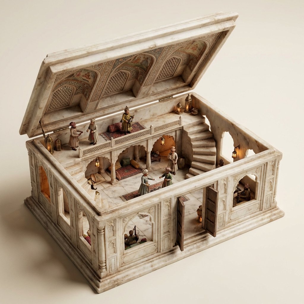 Ornate Box Diorama Master Prompt (Mughal Hall Interior) - AI Art AI Generated Artwork