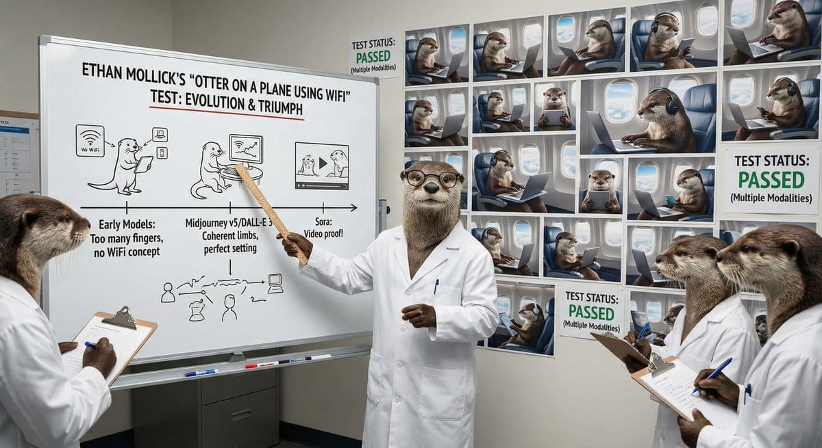 Otter scientists explaining the WiFi plane test - AI Generated Realistic Style Image Example