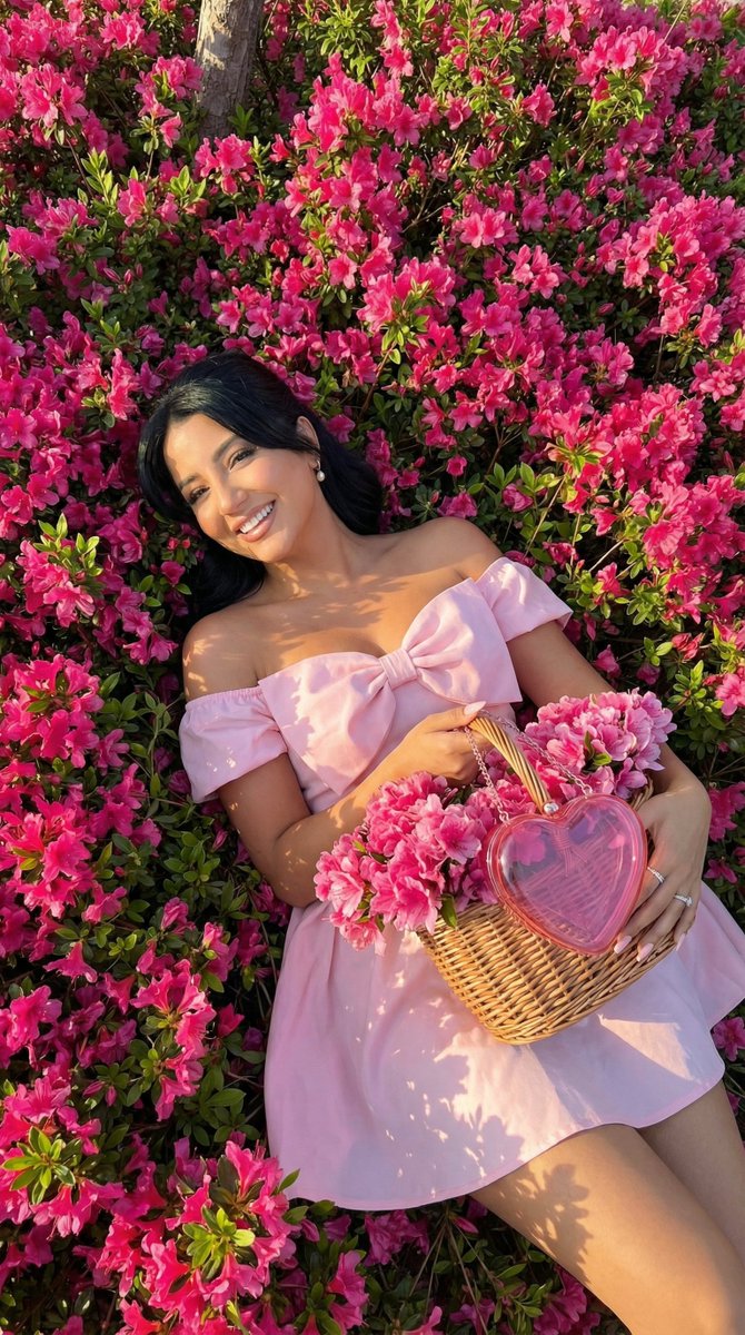 Preview image for Overhead Romantic Fashion Editorial in a Flower Field prompt