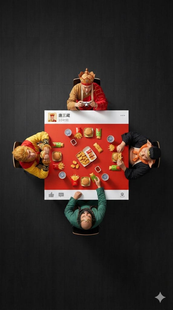 Overhead Superhero Mahjong Scene Prompt (WeChat Moments Style) - Prompt IA