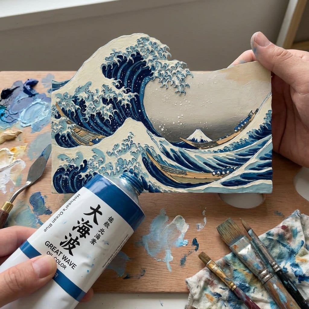 Paint Tube Squeeze: Famous Asian Painting in 3D Relief - AI Prompt