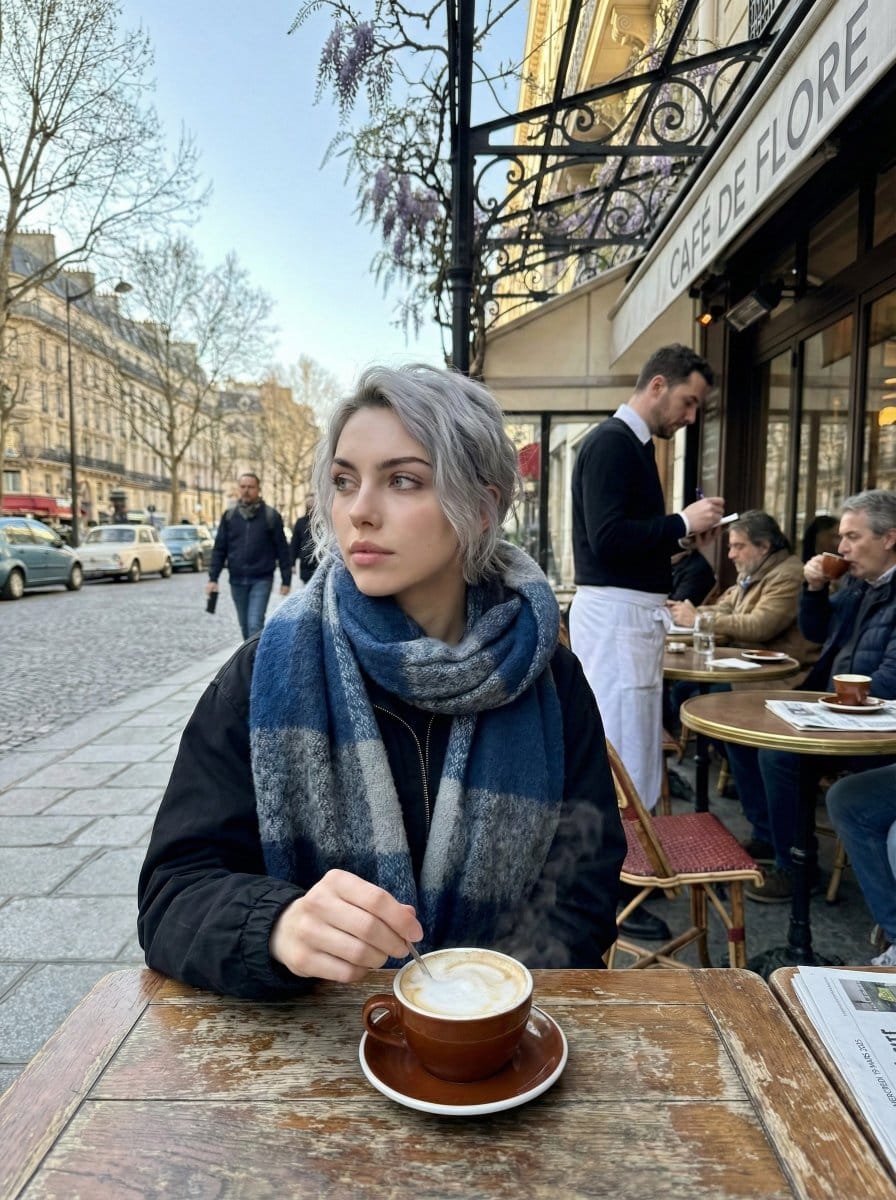Paris Marais cafe terrace portrait prompt - AI Prompt