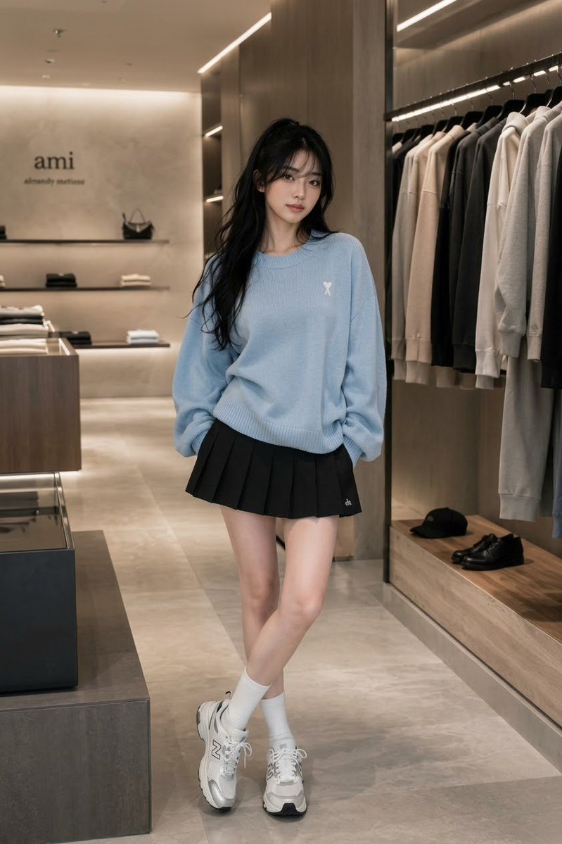 Preview image for Pastel Blue Knit Sweater Boutique Portrait prompt