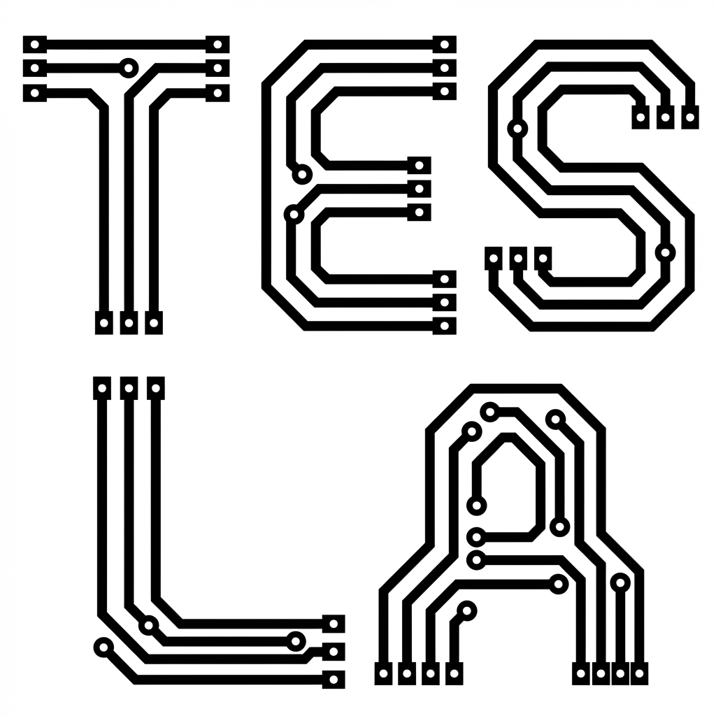 Preview image for PCB Word Art Schematic for 'Tesla' prompt