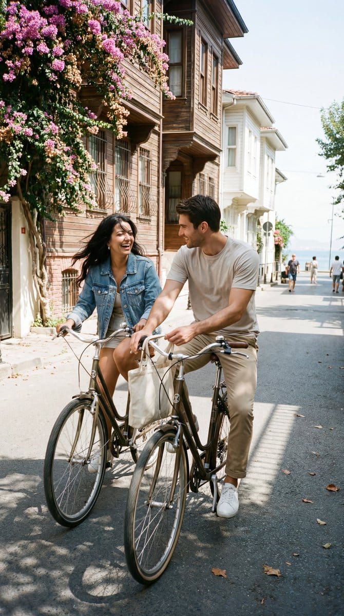 Photoreal Candid Street Romance Film Still Prompt (Büyükada) - AIプロンプト