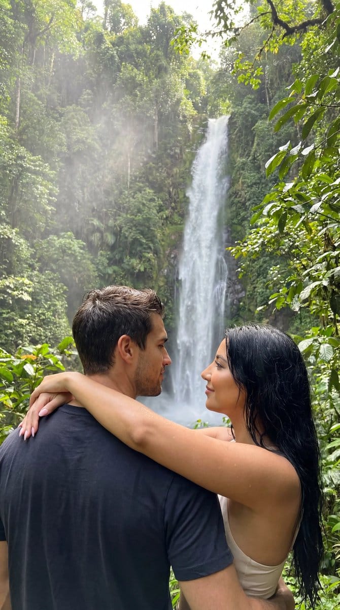 Photoreal Tropical Waterfall Embrace - AI提示词