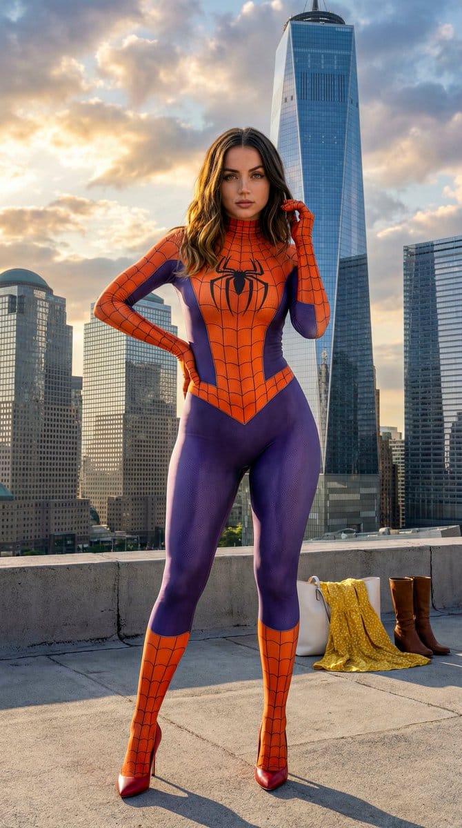 Photorealistic Spider-Girl Portrait with Voluminous Anatomy - AI Generated Character Style Image Example