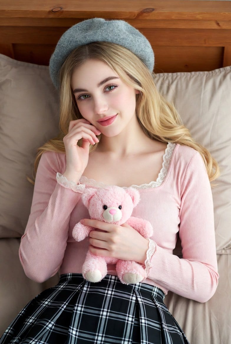 Photorealistic Bedroom Portrait with Teddy Bear - AI 프롬프트
