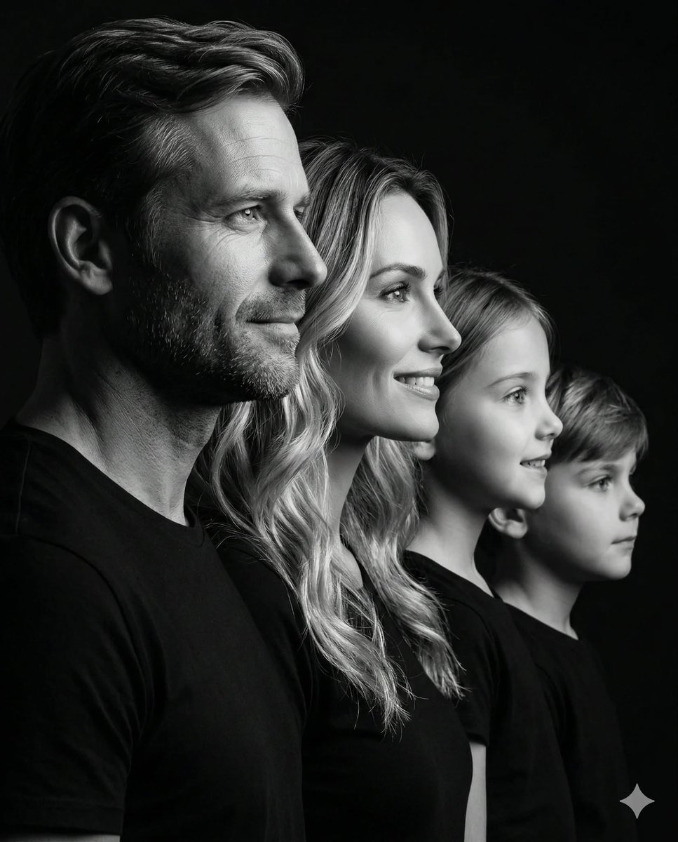 Photorealistic Black and White Family Portrait