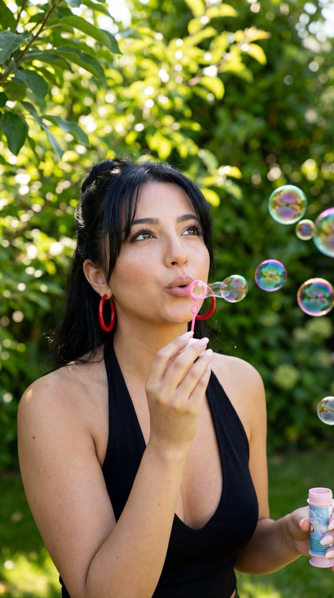 Photorealistic Candid Bubble Blowing Portrait - Prompt IA