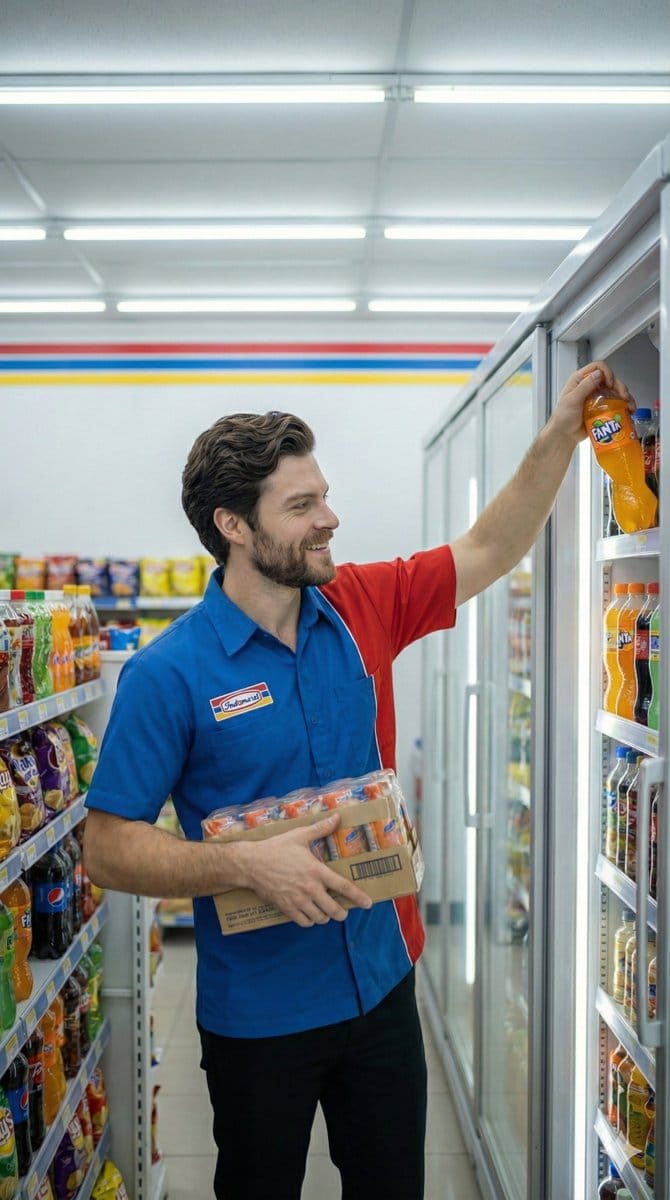 Photorealistic Convenience Store Clerk Cinematic Shot - AI Generated Realistic Style Image Example