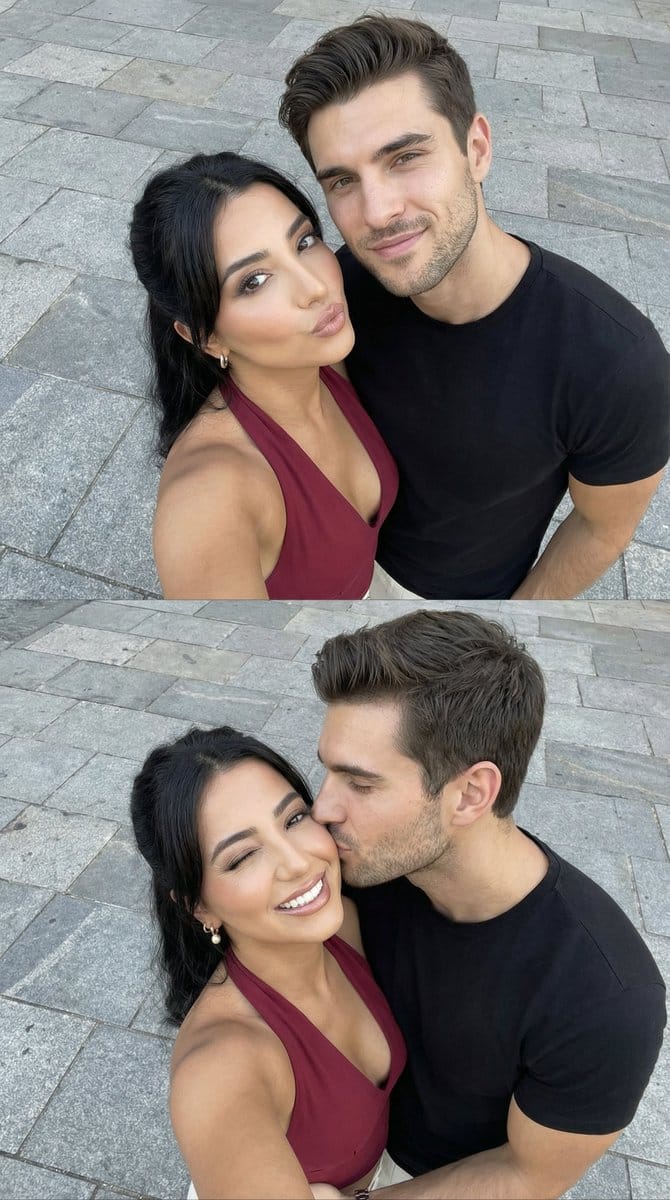 Photorealistic Couple Selfie Grid with Identity Lock - AI Generated Realistic Style Image Example