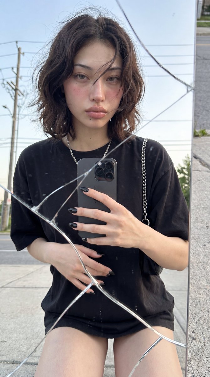 Photorealistic Cracked Mirror Selfie - AI Art AI Generated Artwork