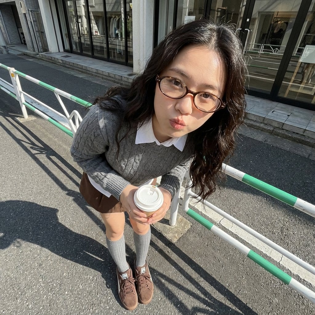 Photorealistic Cute Academic Street Photography Portrait - AI 프롬프트